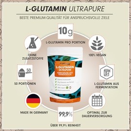 L-Glutamin Pulver 1000g vegan, optimal hochdosiert & geschmacksneutral, L-Glutamin ohne Zusatzstoffe, ultrapure mit √ºber 99,9% Reinheit, L-Glutamine aus Fermentation, laborgepr√ºft, Vorrat f√ºr 100 Tage