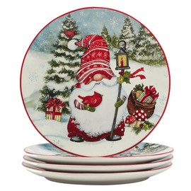 Certified International Christmas Gnomes 11" Dinner Plates, Assorted Designs, Multicolor, Large, Set of 4