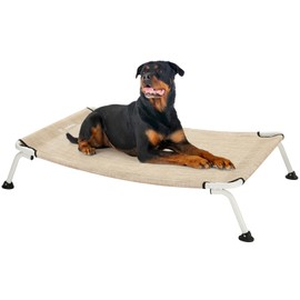 Veehoo Outdoor Elevated Dog Cot, Curved Raised Cooling Dog Cots Bed Off Ground Portable Lifted Pet Hammock Bed Cot with Breathable Teslin Mesh for Indoor Outdoor, up to 150lbs, Beige 49"