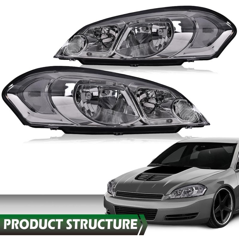 LQI LED Headlight Assembly Lamps Compatible with Chevy Impala 2006-2013/