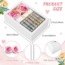 CroBlissful Money Box for Cash Gift Money Gift Box for Cash with 2 Velvet Rose Flower 6 Acrylic Tubes for Husband Wife Anniversary Birthday Valentine