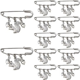 SUPERFINDINGS 12PCS Squirrel Brooch Pins Cute Animals Brooches Metal Lapel Pin Sweater Shawl Clips Silver Safety Pins with Squirrel and Pine Cones Pendant for for Women Men Clothes Accessories Gift