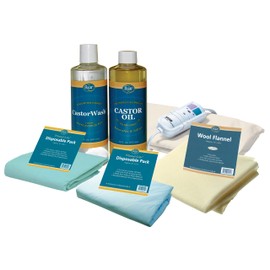 Baar Castor Oil Packs Kit: Heating Pad with Auto Shut Off; Cold Pressed, Cold Processed, Hexane Free, Palma Christi Castor Oil; Reusable, Unbleached Wool Flannel Cloth; & Disposable Castor Oil Packs