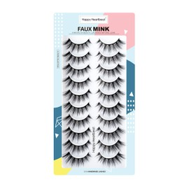 3D False Eyelashes, Cat-Eye, Short, Natural Look, Wispy, Faux Mink, Spiky Lasheses, Cross, Fluffy, Soft, Reusable Mink Eyelashes, Happy Heartbeat (H2)
