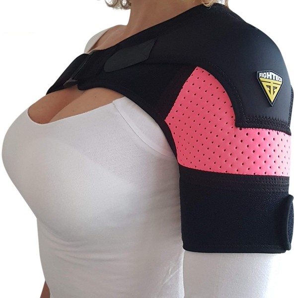 FIGHTECH Shoulder Brace for Women and Men | Compression Support for Torn Rotator Cuff and Other Shoulder Injuries | Left or Right Arm (Pink, Large/X-Large)