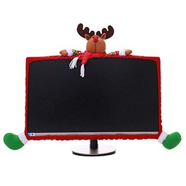 NIU MANG Christmas Computer Monitor Cover, Elastic Xmas Decorations Reindeer Computer Laptop Monitor Border Cover for Home Office Decor Year Gift Ideas