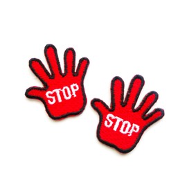PLpatch Set of 2 Tiny. Mini Stop Hand Symbol Decor Cute Cartoon Logo1 Sew Iron on Embroidered Applique Badge Sign Patch Clothing Costume (Red)