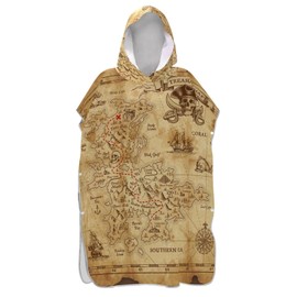 senya Surf Poncho Towel Hooded Beach Towel, Retro Antique Pirates Adventure Treasure Map Compass Swim Cover Up for Women Men Beach Pool Water Park