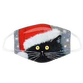 Christmas Black Cat Kitten Santa Hat - Reusable Face Covering Adjustable Mask Novelty Funny Xmas