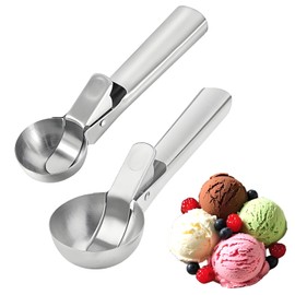 2 Stück Eisportionierer Verschiedene Größen,Gourmet Eisportionierer,Antihaft Eisportionierer Edelstahl,Komfortabel Eiskugelportionierer,Für Eiskugeln Fleischbällchen Obst Und Teig (Silber)