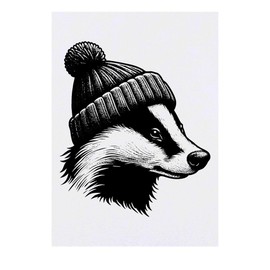 'Badger in a Bobble Hat' Temporary Tattoo - Water Resistant, Skin-Safe, Non-Toxic Transfer (TO00070205)