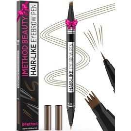 iMethod Microblading Eyebrow Pencil - Eyebrow Pencil 2-in-1 Dual-Ended Eyebrow Pencil with 4-Prong Micro Fork Tip Applicator & Precise Brush Tip Creates Natural Eyebrows, Light Brown