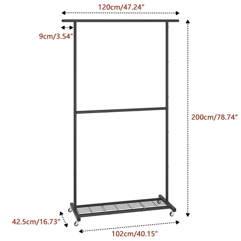 Sywhitta Double Rod Clothing Garment Rack, Rolling Coat Hanger with