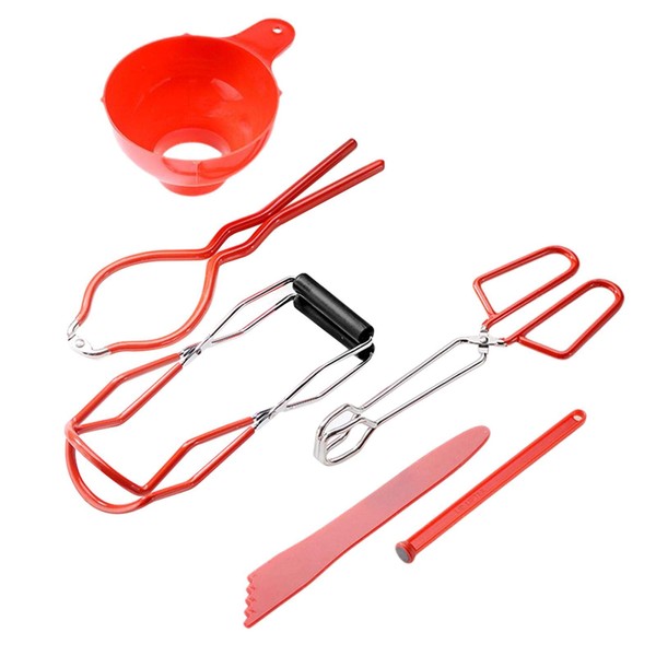 6 pezzi kit di inscatolamento forniture includono imbuto per inscatolamento Jar Lifter chiave per barattoli Canning Tong coperchio sollevatore misuratore (rosso)