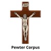 Walnut Wood Shroud of Turin Crucifix with Pewter Christ Corpus,