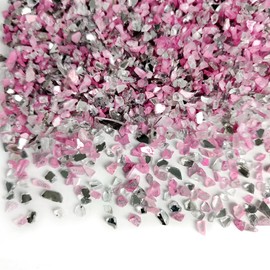HappyFiller Valentines Day 1.3 LB Crushed Glass Sand Broken Mirror Glass Pieces Crush Terrarium Stones for Resin Arts,Crafts,Succulent Plant Soil Cover,Vase Filler,Candle Holder Decor,Pink Clear Mix