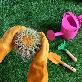 Gardens Leather Gardening Gloves for Women and Men | Thorn and Cut Proof Garden Work Gloves with Long Heavy Duty Gauntlet | Suitable For Thorny Bushes Cacti Rose (Extra Large, Yellow)