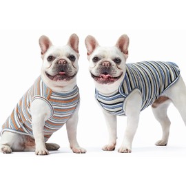 Knuffelen Dog Shirts Vest Cotton Striped T-Shirt, Sleeveless Stretchy Pet Clothes for Small Dogs, 2-Pack Soft Breathable Puppy Tank Top Cat Tee (X-Large, Blue,Yellow)
