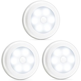 Novelty Place Super Bright LED Motion Sensor Lights - Cordless Battery Powered Built-in Magnets Optional Sticky Pads - Motion Sensing Bathroom Hallway Closet Nightlight - Pack of 3