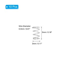PATIKIL Compression Spring, 0.3mm Wire Dia x 3mm OD x 5mm L, 10 Pcs 304 Stainless Steel Mechanical Extension Small Springs Pen Springs Assortment Kit for Shop and Home Repairs