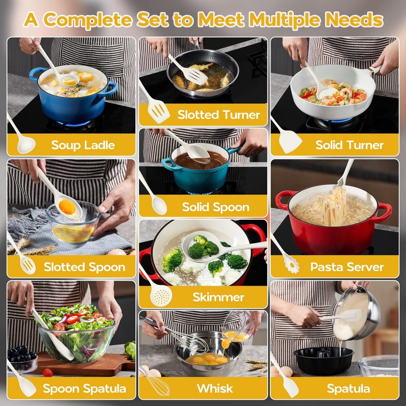 Kitchen Cooking Utensils Set of 10, Onader Silicone Utensils Set