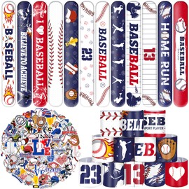 YYMYMGJ 74PCS Baseball Party Favors 24PCS Baseball Slap 50PCS Baseball Stickers Bracelets Baseball Themed Party Favors Birthdays Party Decorations for Sport Game Player Kids Gifts