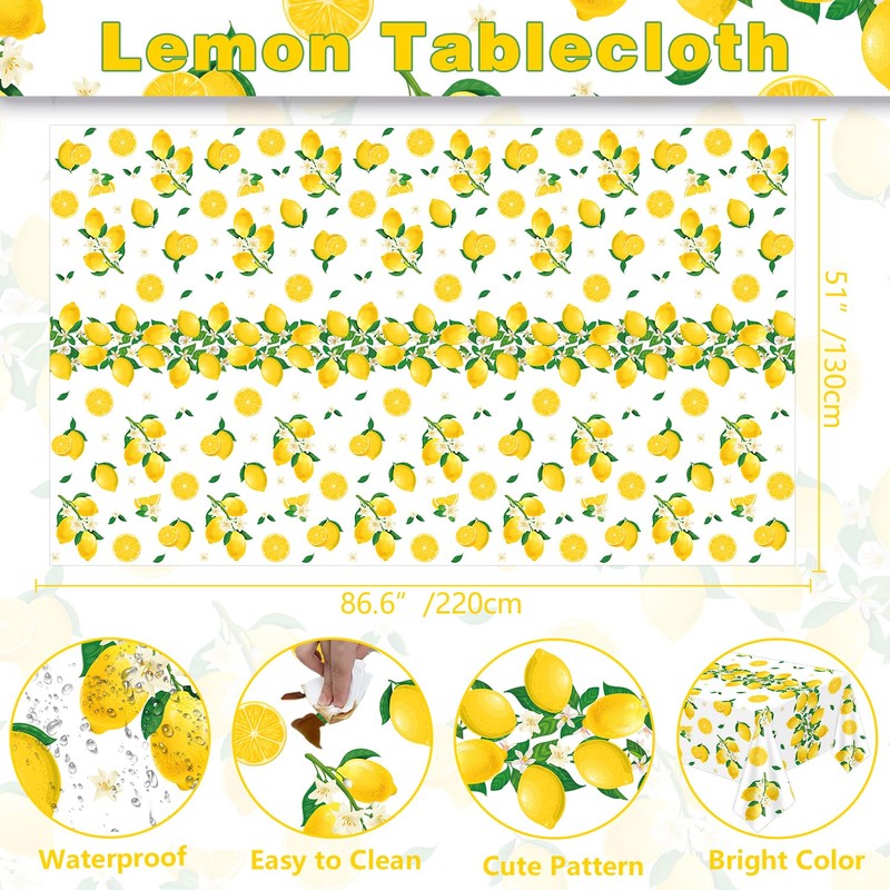 4 Pcs Lemon Party Decoration Lemonade Tablecloth Lemon Triangle Banners
