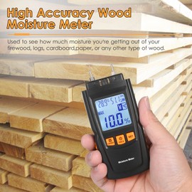 3-in-1 Digital Wood Moisture Meter Firewood Water Content Analyzer Ambient Temperature+Humidity+Wood Moisture Tester with Extra Long Probe for Woodworking Lumber Timber