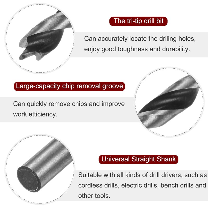 sourcing map Brad Point Drill Bits 8.5mm(21/64") Dia Straight Round