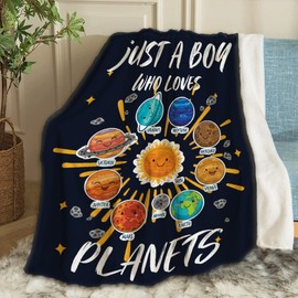 ARTBLANKET Just A Boy Who Loves Planets & Solar System Throw Blanket Fannel Fleece Super Soft Funny Blanket Travel Throw Blanket for Bed Couch Sofa 60 x 50 Inch for Teen