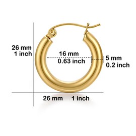 FRUMOS 18K Gold Plated Chunky Hoop Earrings for Women Fashion Thick Gold Hoops Set Jewelry for Birthday Christmas Gifts, 26MM, Brass, No Gemstone