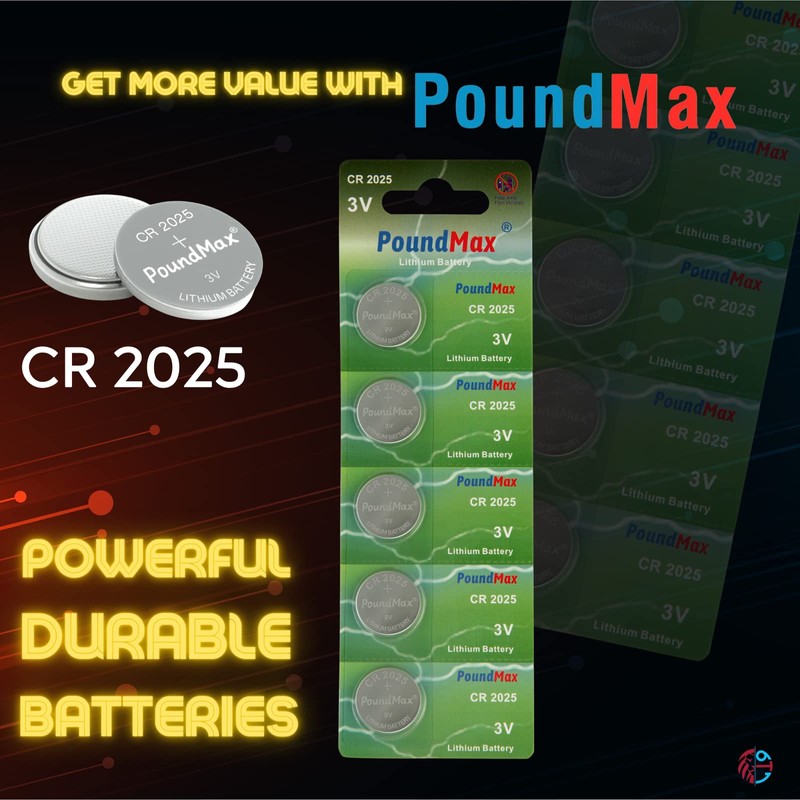 PoundMax CR 2025 Batteries 3v Lithium Button Cell Battery Combo