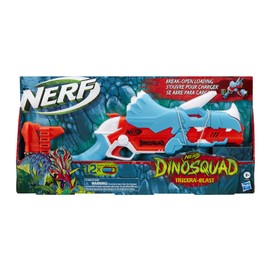Nerf DinoSquad Tricera-Blast Dart Blaster, 12 Nerf Elite Darts, Kids Outdoor Toys, Dinosaur Toys for 8 Year Old Boys and Girls and Up, Triceratops Design