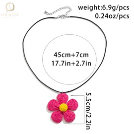 Locrccl Rose Rattan Necklace for Women Raffia Straw Wrapped Flower Drop Dangle Necklace Summer Vacation Essentials Beach Boho Colorful Statement Symbol Necklace