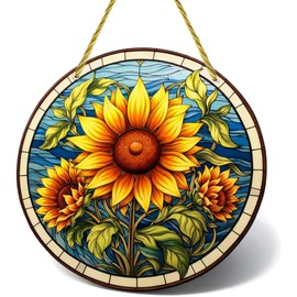 Sunflowers Decorations, 7.87 Inch Sunflower Stained Decor, Indoor Window Hanging Suitable for Home Decoration and Special Occasions