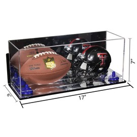 Better Display Cases Acrylic Mini - Miniature (not Full Size) Football and Helmet Display Case with Mirror Case, Dark Blue Risers, Wall Mount and Mirror Base (B46/A019)
