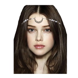 Blindery Boho Head Chain Crescent Headpiece Hollow Hair Chain Moon Head Chain Rhinestone Prom Headbands Festival Costume Hair Accessories for Women (bronze white)