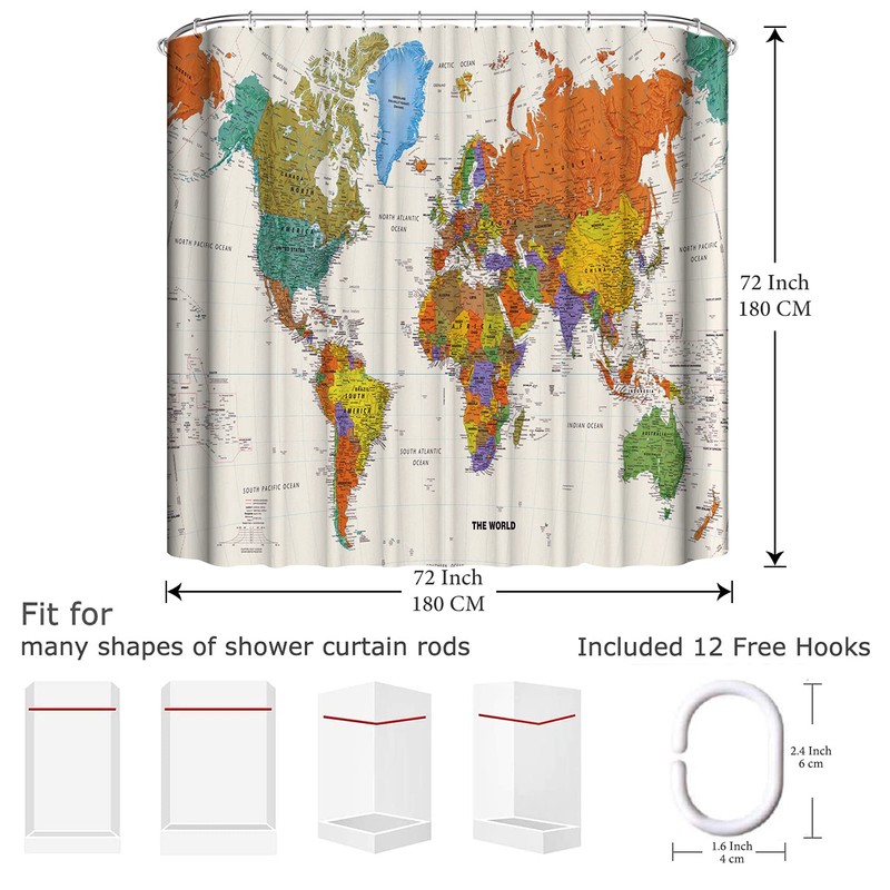 LIVETTY World Map Bathroom Shower Curtains Fabric Shower Curtain Waterproof
