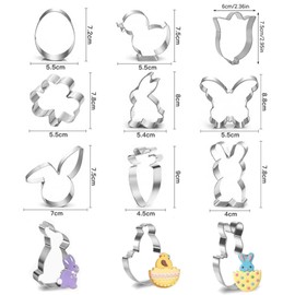 yufana Edelstahl 12-Teiliger Schimmelpilzset, Miniform, GebäCkform, Ausstechformen Ostern, Kleine Keksform, Liebe, Kaninchen, Blumen Verschiedene Geometrische Formen (Silber372)