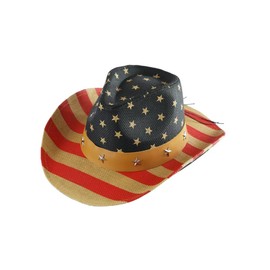 TUREVIEW Western Cowboy Hats Printed for Men and Women with Special Belt and Shapeable Wide Brim (80% Paper,10% Cotton,10% Polyester, Brown/Red)