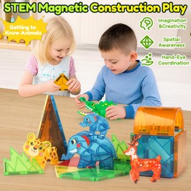 Oriate Jungle Animal Toys for Magnetic Tiles, 5pcs Movable Joints Forest Magnetic Animals for Magnet Building Tiles, Educational Zoo Animals Compatible with Kids Magnetic Blocks