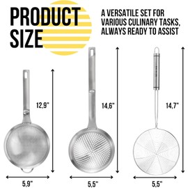 Spider Strainer Set 3pcs – Stainless Steel Skimmer Spoon Frying Scoop Oil Strainer Ladle for Pasta Fryer, Draining Kitchen Cooking Utensil Durable and Versatile