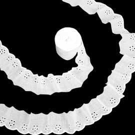 15 Yards White Wide Polyester Edging Lace,White Cotton Lace Ribbon,Eyelet Floral Ribbon Wavy Edge Embroidery Ruffle Trims for Sewing Dress Clothes Bag Dolls & Pets Clothes(1.57 Inches Wide)