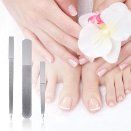3-Piece Nail File Set Stainless Steel Double-Sided Nail File Buffer File Nail File Suitable for Salon, Family and Travel