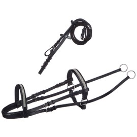 Cwell Equine New Crystal Detail Cross Over Bitless Leather Bridle web grip reins BLACK/BROWN Choice of Sizes (BLACK, FULL)
