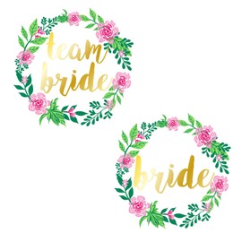 Nirbffo Team Bride Gold Flower Temporary Tattoos for Hen Do Night Bachelorette Party Accessories Decorations Adult Wedding Hand Tattoo Transfers Temporary Team Bride Tattoos+Bride Tattoos 12+2Pieces