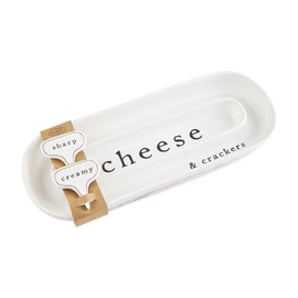 Mud Pie, White, Cheese Cracker Server Set, 5.5" x 15" 2.5" x 2.5", dish 5 1/2" x 15" | marker 2 1/2" x 2 1/2"
