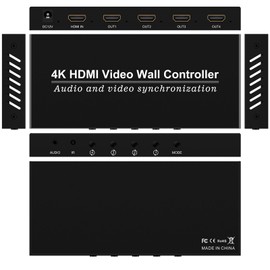 Video Wall Controller HDMI 1X4,Splicing Professional Processor with 4 HDMI+3.5mm Audio Output 180 Degree Rotate TV Wall Display 8 Splicing Modes 1x1, 1x2, 1x3, 1x4, 2x1, 3x1,4x1, 2x2