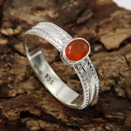 JEWELSTREZORO Karneol Edelstein Band Ring 925 Sterling Silber Ring Männer & Frauen Band Ring Alle Größen Band Ring Handgefertigt TSR126B_56 (17.8)