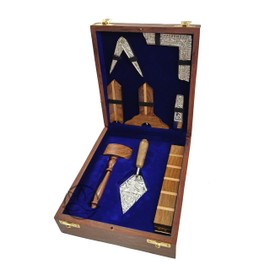 Masonic Toolset Wooden Premium Handcrafted Masonry Tools Trowel Gavel Square Compass and Level Ruler Set with Wooden Box Wooden Gavel and Metal Trowel